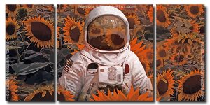 Spaceman and Sunflowers 3 Panels Paint By Numbers