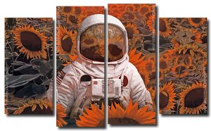 Spaceman and Sunflowers 4 Panels Paint By Numbers