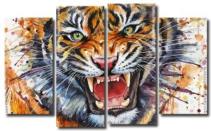 Splatter Tiger 4 Panels Paint By Numbers