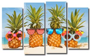 Stylish Pineapples 4 Panels Paint By Numbers