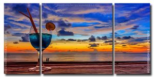 Sunset Beach With Drink 3 Panels Paint By Numbers