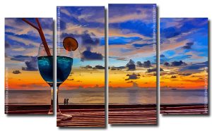 Sunset Beach With Drink 4 Panels Paint By Numbers