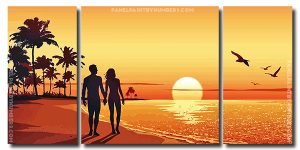 Sunset Couple On Beach 3 Panels Paint By Numbers