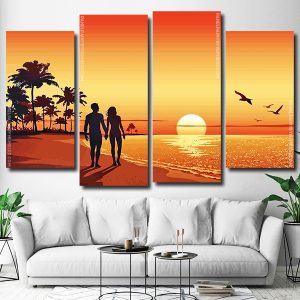 Sunset Couple On Beach 4 Panels Paint By Numbers