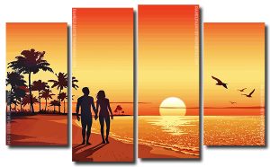 Sunset Couple On Beach 4 Panels Paint By Numbers