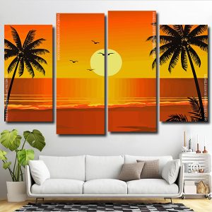 Sunset Time Silhouette 4 Panels Paint By Numbers