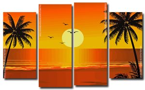 Sunset Time Silhouette 4 Panels Paint By Numbers