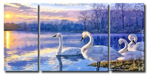 Swans On Lake 3 Panels Paint By Numbers