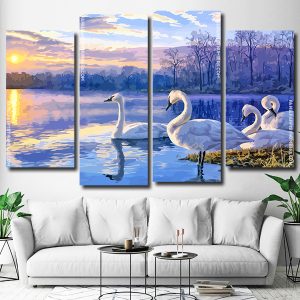 Swans On Lake 4 Panels Paint By Numbers