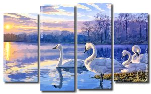 Swans On Lake 4 Panels Paint By Numbers