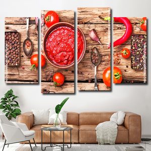 Tomatoes Ketchup And Chilly With Spices 4 Panels Paint By Numbers