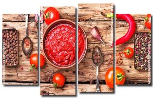 Tomatoes Ketchup And Chilly With Spices 4 Panels Paint By Numbers