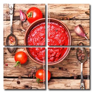 Tomatoes Ketchup And Chilly With Spices Square Panels Paint By Numbers