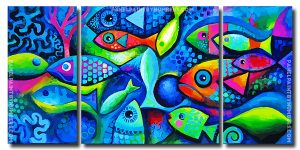 Tropical Fishes 3 Panels Paint By Numbers