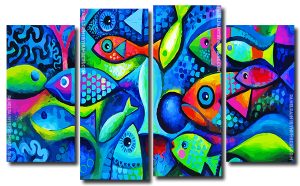 Tropical Fishes 4 Panels Paint By Numbers