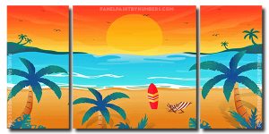 Tropical Sunset Beach Landscape 3 Panels Paint By Numbers