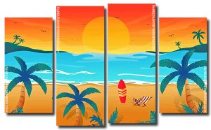 Tropical Sunset Beach Landscape 4 Panels Paint By Numbers