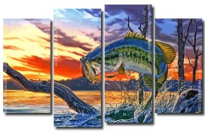 Trout Fish Art 4 Panels Paint By Numbers