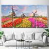 Tulip Fields And Windmills 3 Panels Paint By Numbers