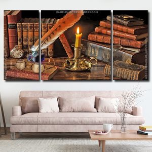 Vintage Books And Candle 3 Panels Paint By Numbers