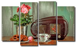 Vintage Coffee And Radio 4 Panels Paint By Numbers