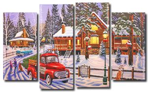 Winter Christmas 4 Panels Paint By Numbers