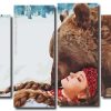 Woman With Bear 4 Panels Paint By Numbers