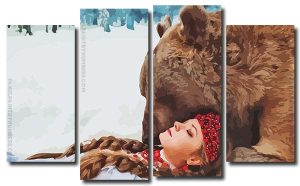 Woman With Bear 4 Panels Paint By Numbers