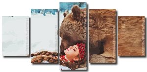 Woman With Bear 5 Panels Paint By Numbers