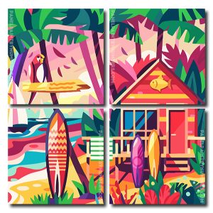 Aesthetic Beach Hut And Surfboard Square Panels Paint By Numbers