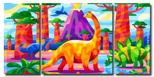 Aesthetic Dinosaurs 3 Panels Paint By Numbers