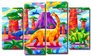 Aesthetic Dinosaurs 4 Panels Paint By Numbers