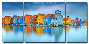 Aesthetic Houses 3 Panels Paint By Numbers