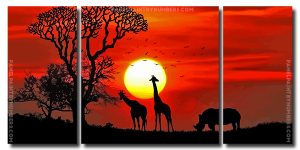 African Animals Sunset 3 Panels Paint By Numbers