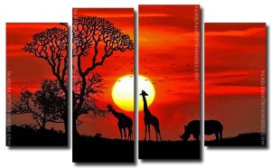 African Animals Sunset 4 Panels Paint By Numbers