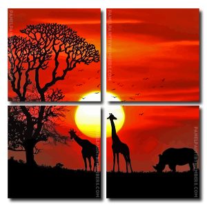 African Animals Sunset Square Panels Paint By Numbers