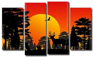 Animals Silhouette 4 Panels Paint By Numbers