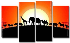 Animals Silhouette Illustration 4 Panels Paint By Numbers