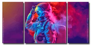 Astronaut And Colorful Smoke 3 Panels Paint By Numbers