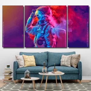 Astronaut And Colorful Smoke 3 Panels Paint By Numbers