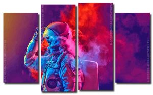 Astronaut And Colorful Smoke 4 Panels Paint By Numbers