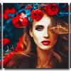 Beautiful Woman With Red Flower 3 Panels Paint By Numbers