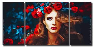 Beautiful Woman With Red Flower 3 Panels Paint By Numbers