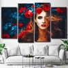 Beautiful Woman With Red Flower 4 Panels Paint By Numbers