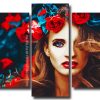 Beautiful Woman With Red Flower 5 Panels Paint By Numbers