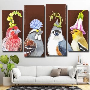 Birds With Hats 4 Panels Paint By Numbers