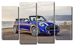 Blue Minicooper 4 Panels Paint By Numbers