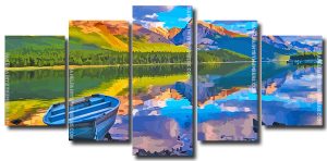 Boat By Lake 5 Panels Paint By Numbers