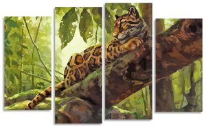 Clouded Leopard 4 Panels Paint By Numbers