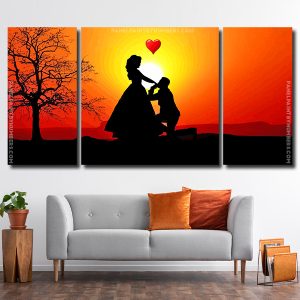 Couple In Love Silhouette 3 Panels Paint By Numbers